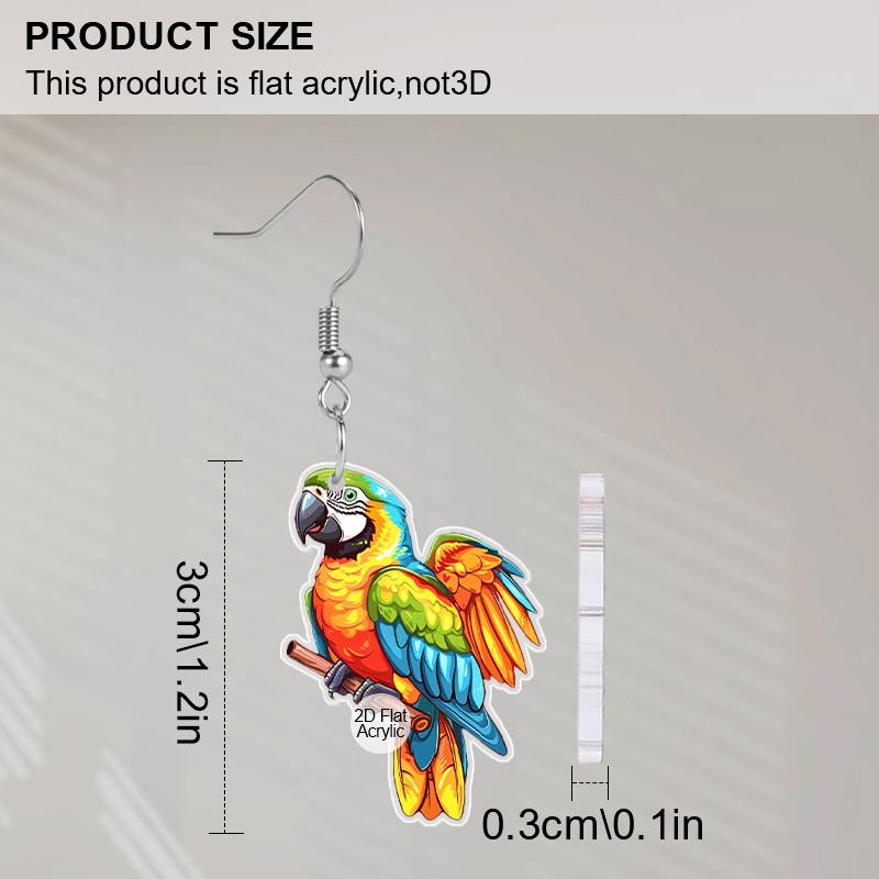 2D Flat Animal Earrings Colorful Parrot Pattern Acrylic Pendant Earrings Birthday Accessories Gift