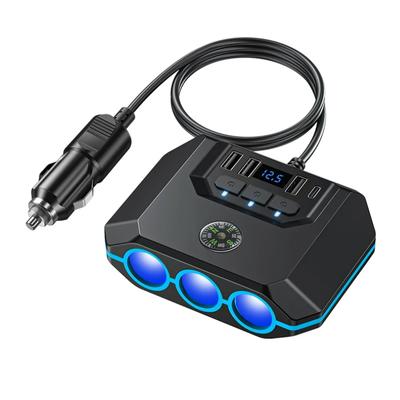 120W 12-24V 12-24V adaptér do autozapalovače Auto 3 USB PD napájecí zásuvka s ON/OFF LED napětí s kompasovou nabíječkou do auta