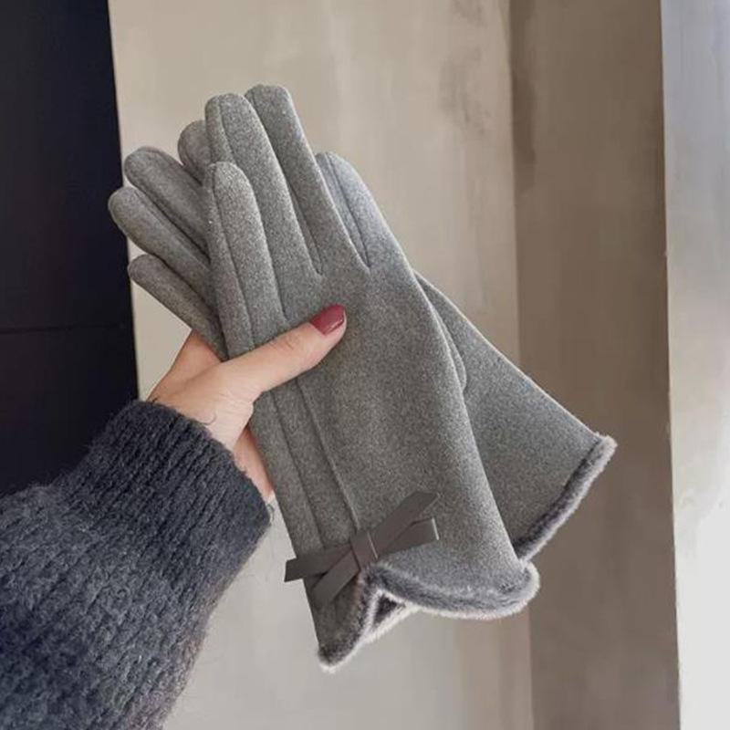 

Женские зимние перчатки для сенсорных экранов: Милые, плюшевые, утолщенные, ветрозащитные, водонепроницаемые, с отдельными пальцами для катания на лыжах и велосипеде. серый