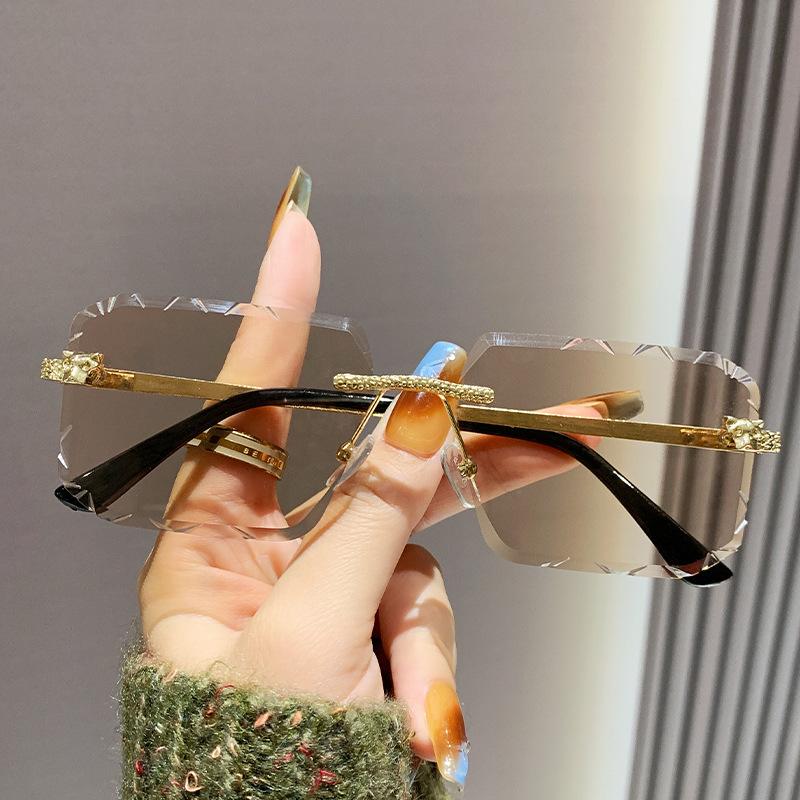 Leopard Head Men'S And Women'S Retro Gypsy Metal Sunglasses, Cheetah Decorative Frameless Square Sunglasses