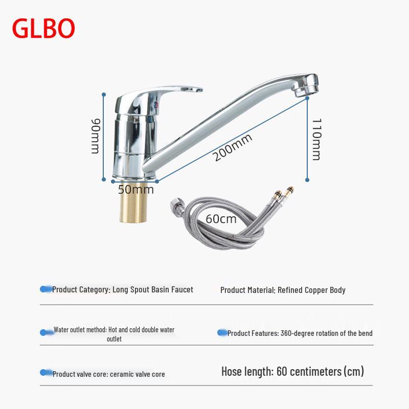 Robinet de cuisine GLBO à poignée unique eau chaude/froide avec pivotement à 360°