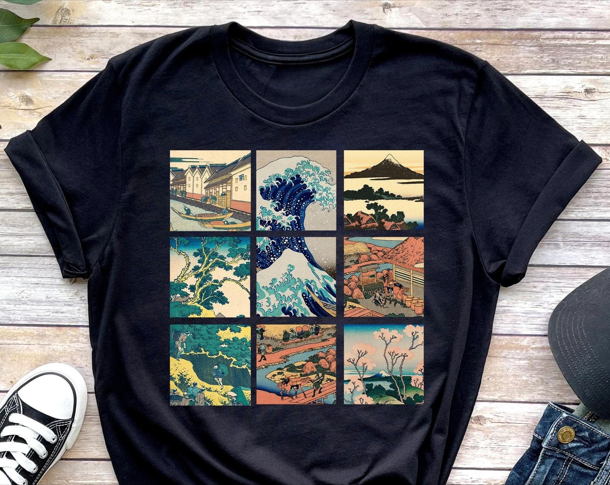 

Japanese Great Wave Shirt, Thirty Six Views of Mount Fuji By Hokusai, Kanagawa Wave Woodblock Anime Aesthetic Harajuku Vintage 4XL