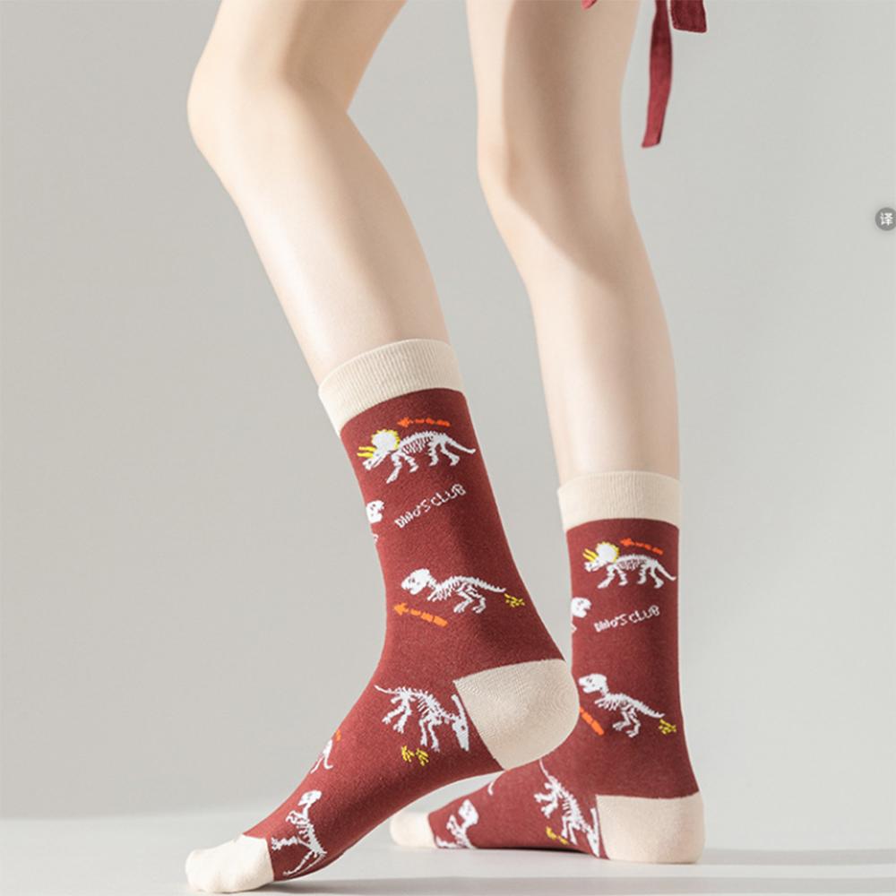 5 Pairs/Set Unisex Novelty Socks Women's Socks Funky Fancy Dinosaur Skull Trendy Funny Casual Cotton Crew Socks for Women