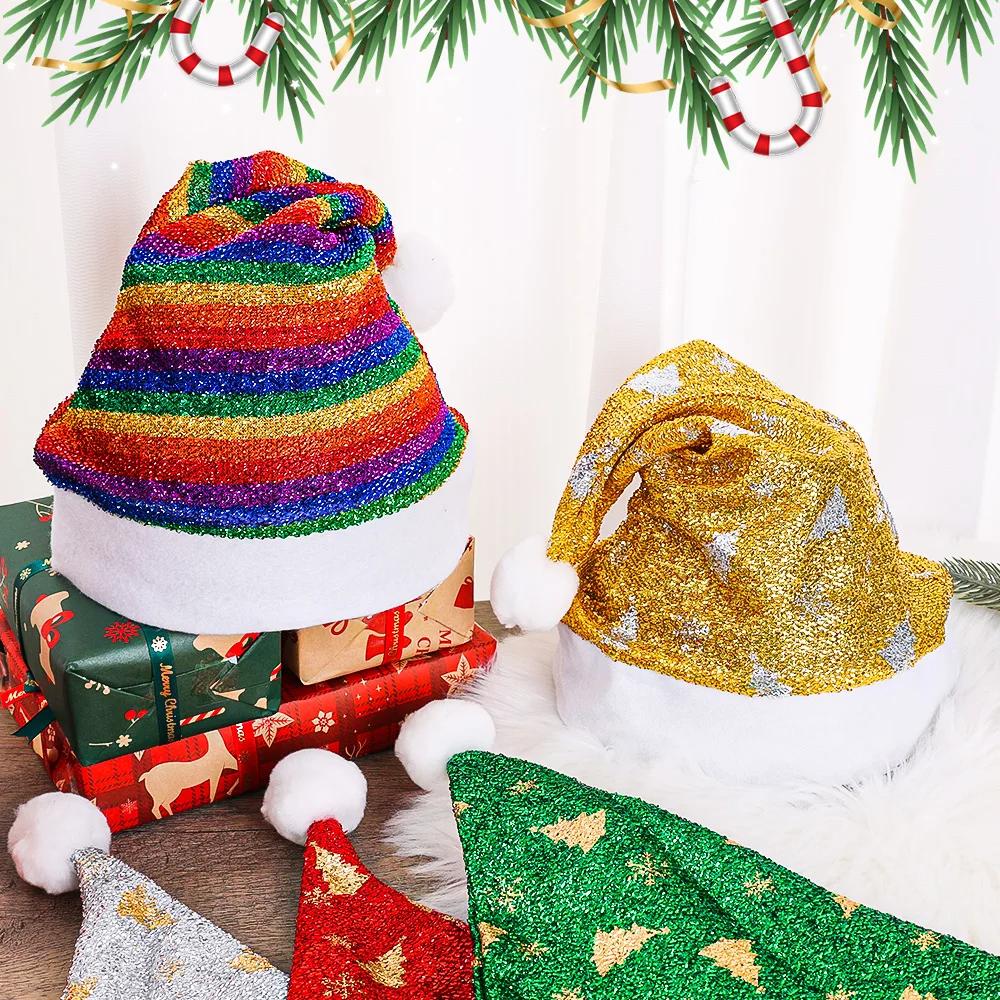 Snowflake Santa Hat Shiny Colorful Xmas Cap Christmas Hat Unisex Holiday Party Headwear For Stage Performance New Year Party