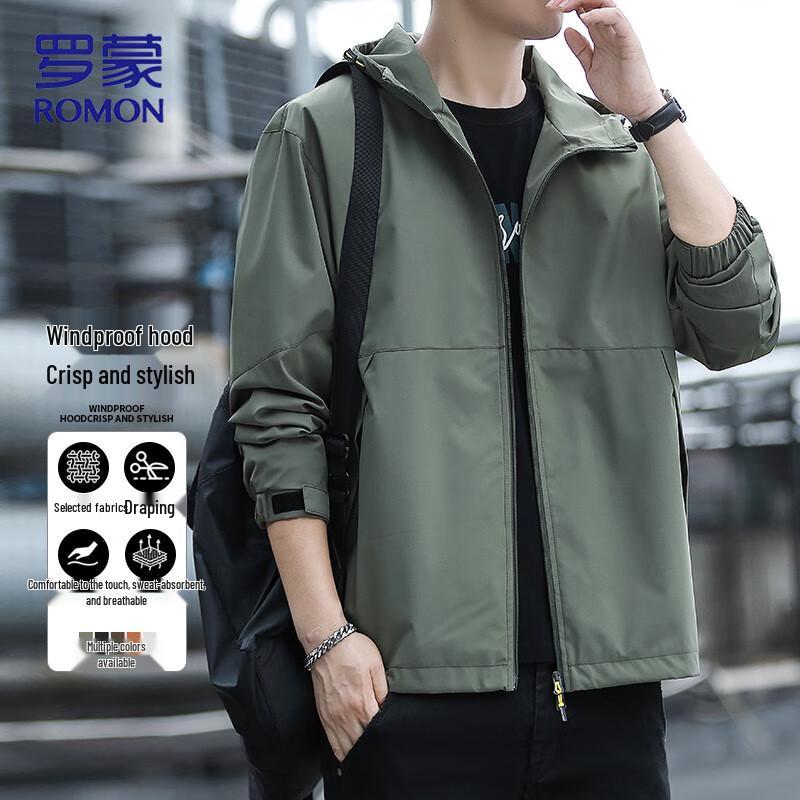 ROMON Men's Autumn Hooded Windproof Business Casual Jacket