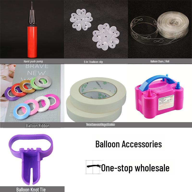 Balloon Accessories: Knotter, Foot Pump, Glue Dots, Plum Blossom Buckle, Stickers, Ties, Ribbon Clips