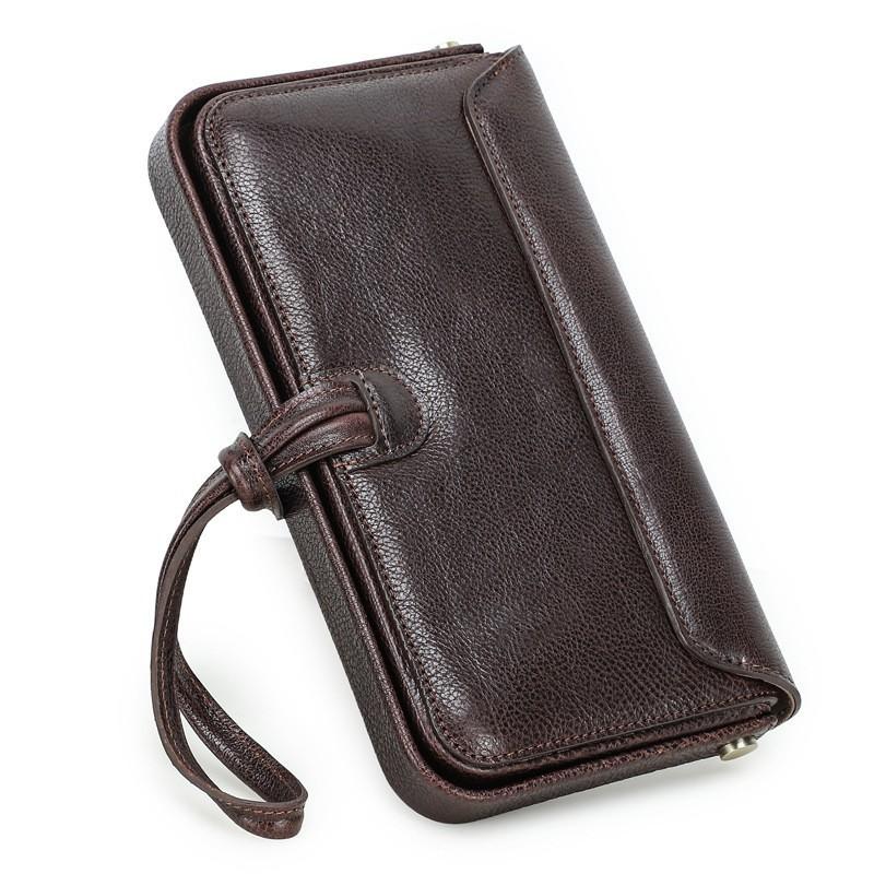 Full Grain Tree Lambskin Women s Bag With Wrist Strap Metal Hinge Fashionable Genuine Leather Handheld Wallet 24x4x13 кофейный
