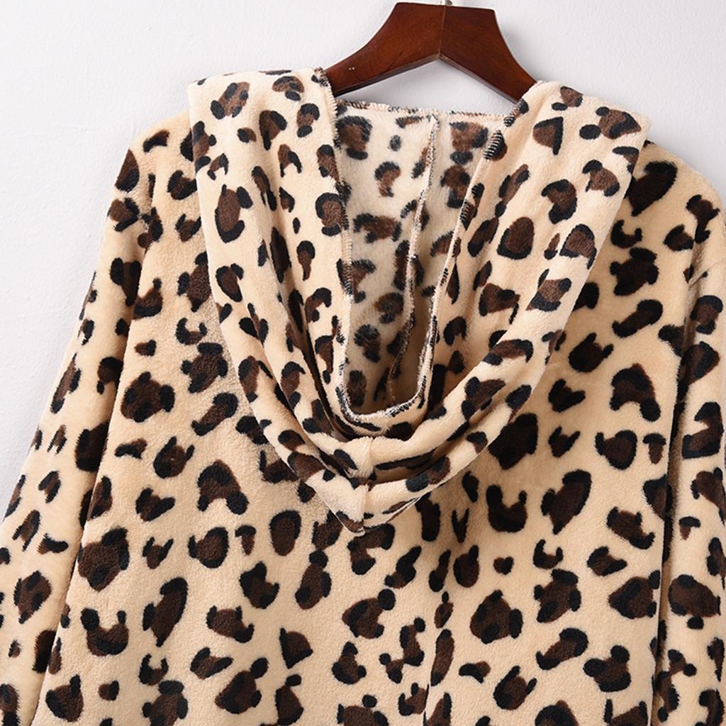Fashion Women's Leopard Faux-Fur Fuzzy Warm Winter Oversized Outwear Long Coat