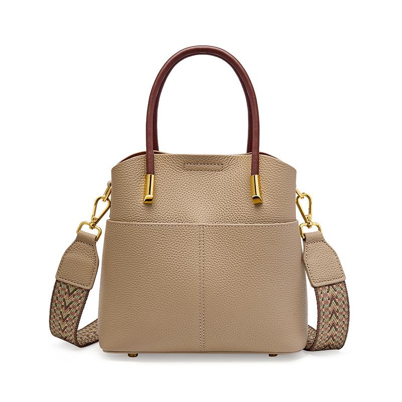 Spring and summer niche leather bucket bag women's versatile handbag high-end casual messenger bag cowhide bag