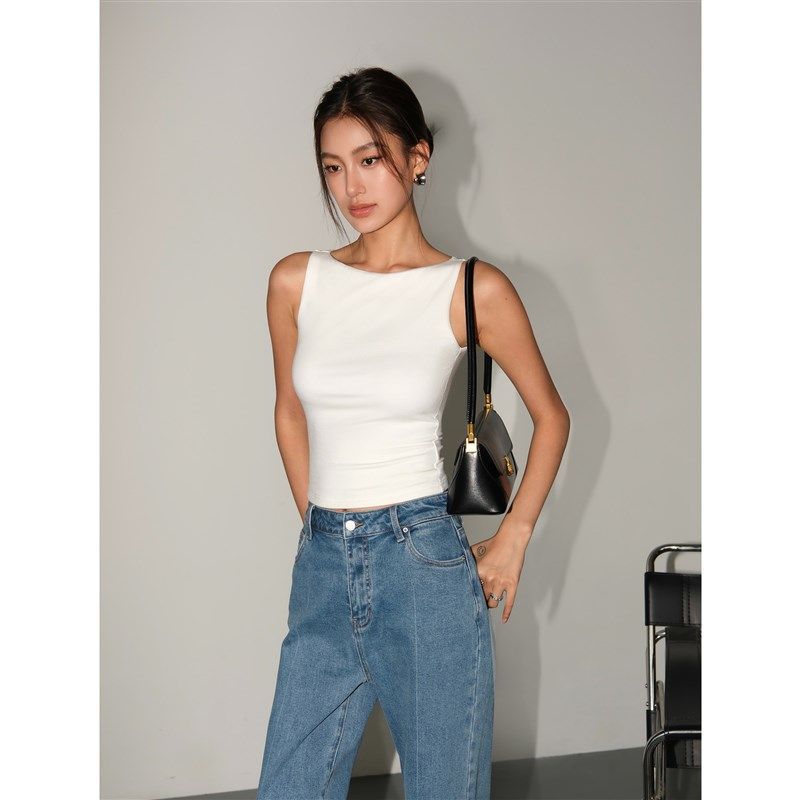

Double Layer Boat Neck Tank Top S білий