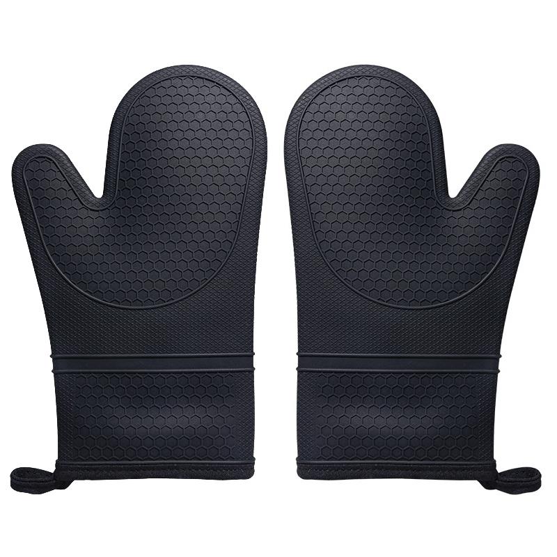 

Набор термостойких силиконовых прихваток для духовки с мягкой хлопковой подкладкой, длинные гибкие толстые силиконовые прихватки для духовки, кухонная прихватка чёрный