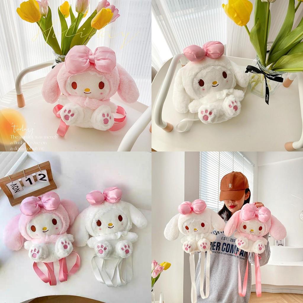Plush My Melody Backpack For Daily Use With Zipper Closure And Mobile Pocket