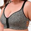 Soutien-gorge pour femme grande taille à boucle avant imprimé léopard avec bretelles réglables