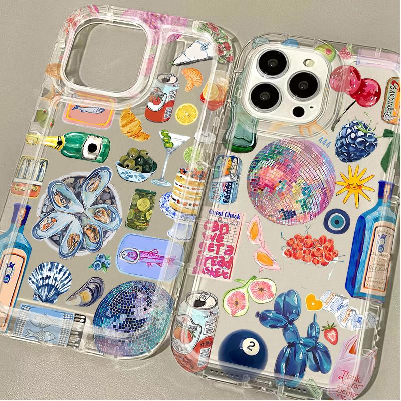 Phone Case For IPhone 16 15 14 13 12 11 Pro Max Plus 7 8 Plus 2020 Shockproof Silicone Cover Summer Disco Cocktail Fruit Case