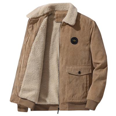 Men's Corduroy Lamb Wool Jacket Jacket Loose Plush and Thickened Casual Lapel Jacket