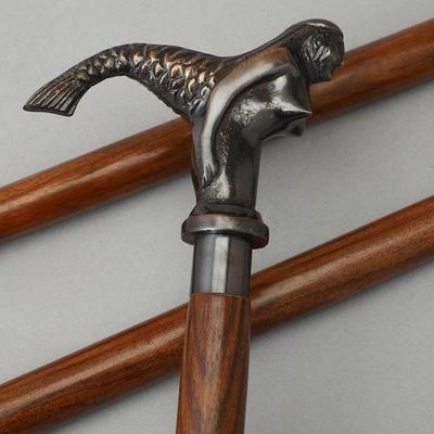 Wooden Cane for Women and Men. Beautiful Antique Cane with a Mermaid Head.