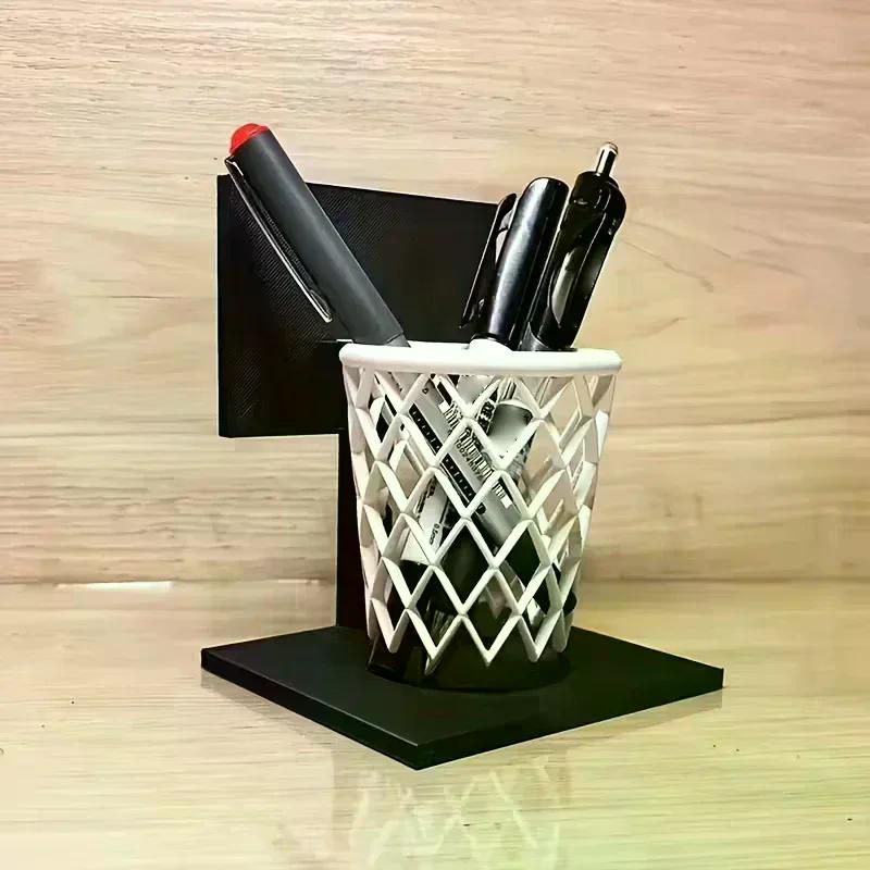 1PC Creative Basketball Hoop Pen Holder Desktop Organizer With Base Space-Saving Decorative Accessory Home, School, Office Decor