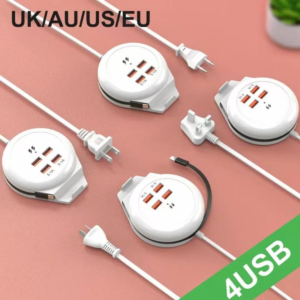 USB C Charger 4 Ports with Type C Cable 5.1A High Speed Wall Socket Mobile Phone Quick Charger Adapter USB HUB Extender For Home