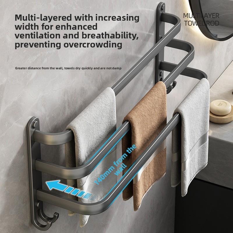 Modern Aluminum Wallmounted Towel Rack With Antimildew Finish For Bathroom And Kitchen Storage