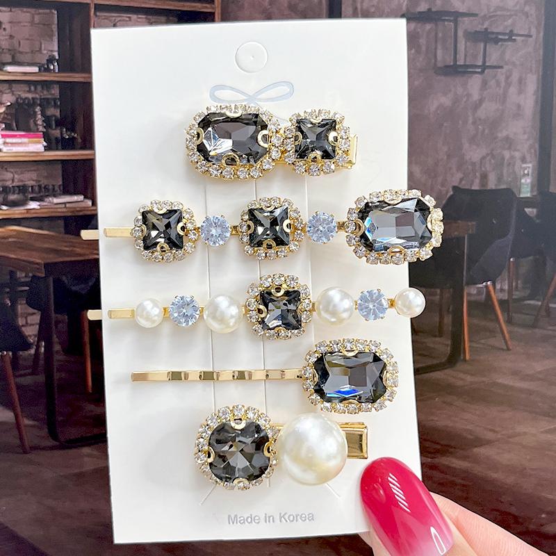 Fashion Shiny Luxury Full Crystal Pearl Women Barrettes Waterdrop Hair Clip Hairgrips Geometric Hair Accessories Korean Headwear