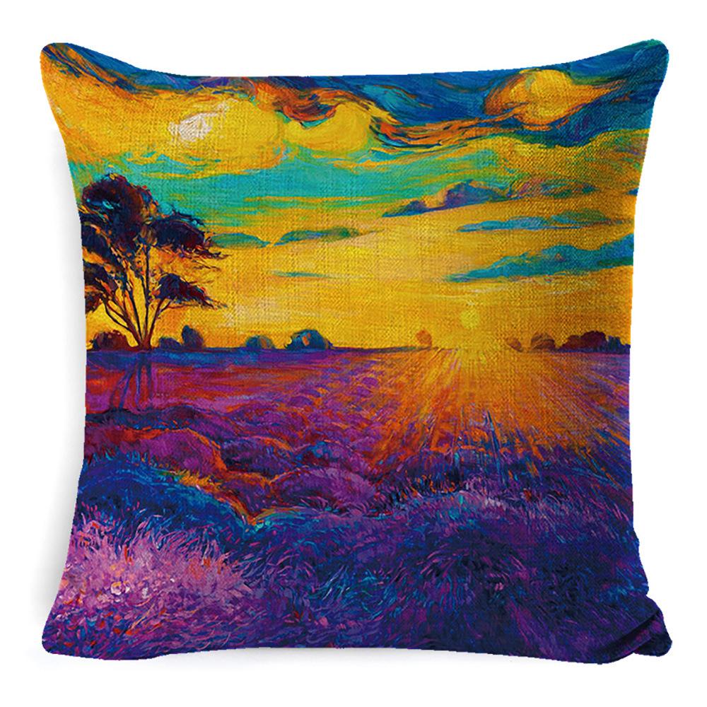 New Linen Pillow Cover Oil Painting Landscape Office Lumbar Pillow Cover Home Sofa Pillow Home Pillow