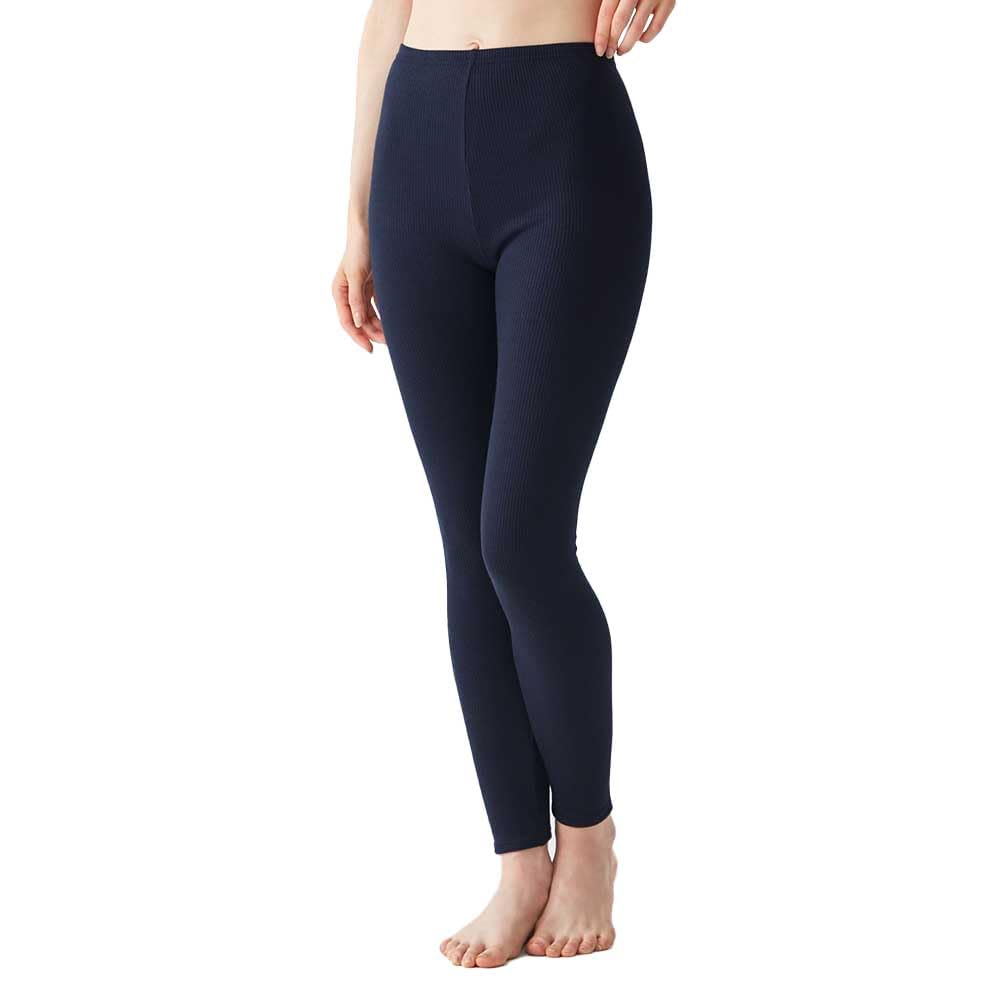Gunze HOTMAGIC Cotton Warm Ribbed Lanvin Navy Leggings, MH8461, Women's, Blend, Moisture-Wicking, Heat-Generating, Innerwear, Material,