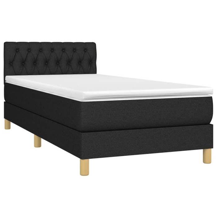 3140819 vidaXL Lit à sommier tapissier avec matelas Noir 90x190 cm Tissu