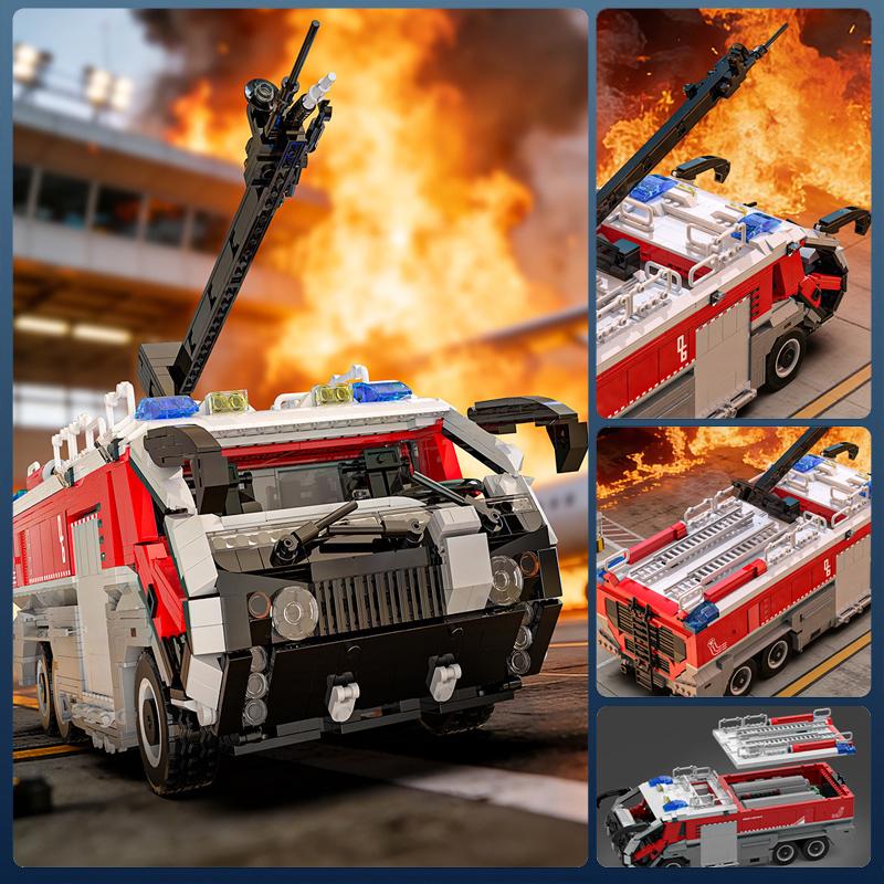 2776PCS Airport Fire Rescue Truck Building Blocks, City Emergency Vehicle with Movable Parts, DIY Car Ornament, Holiday Gift