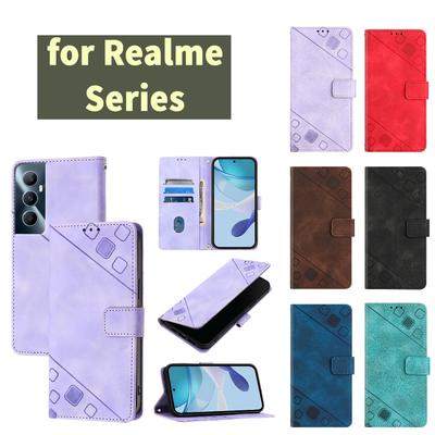 Modische Handyhülle aus PU-Leder mit geometrischem Muster und Handschlaufe für Realme 8 9 10 11 12 13 14, GT3 GT5 GT6 ... Narzo 20 50 ... C11 C12 C15 C17 ...