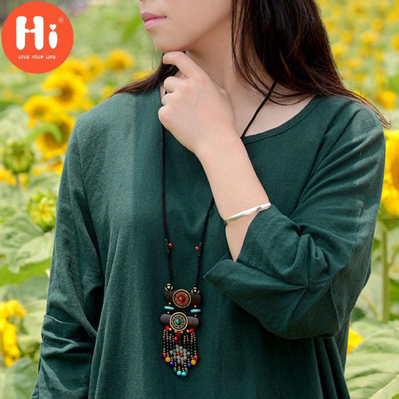 Hei Halskjede Perler Lang Vintage Boho Tau Skivekjede Steinanheng Bohemian Ethnic Women Watchworld