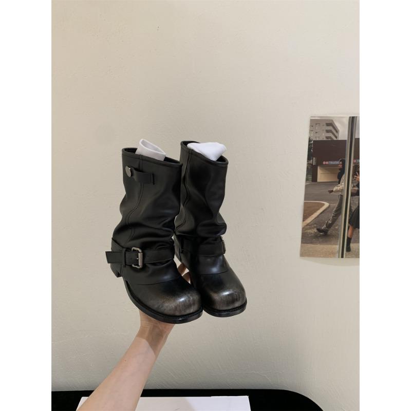 Coarse Heel Brown Maillard Pile Martin Boots Women's Shoes New Spring and Autumn Single Boots Skinny with Skirt Short Boots