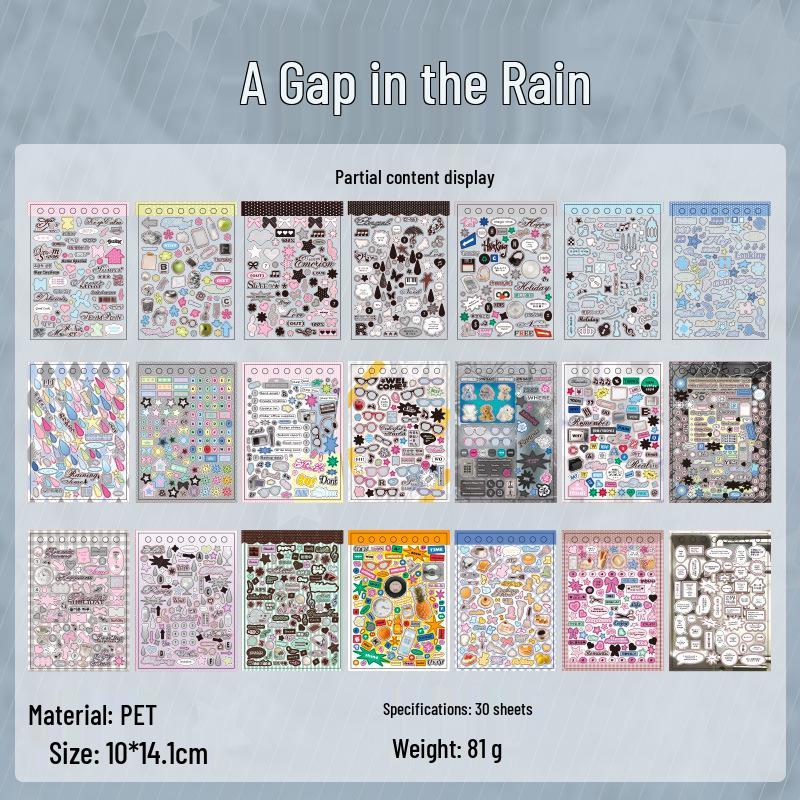 Yuxian Rainfall Themed Sticker Book: Basic Patterns for Journals, Calendars, and Collages