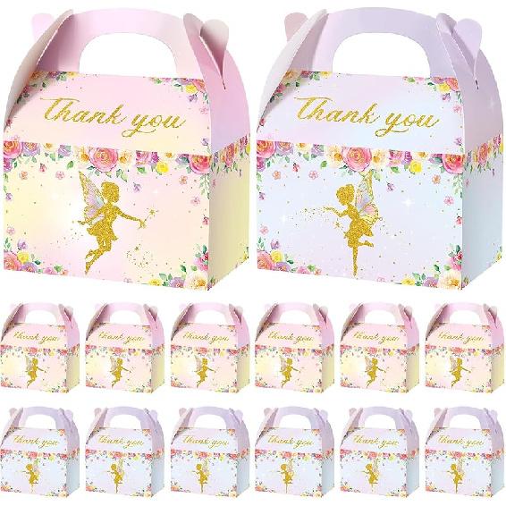 TaoBary 24 Pcs Floral Fairy Treat Boxes Floral Fairy Garden Goodie Party Favor Butterfly Theme Gift Boxes for Girl Birthday Baby Shower Party