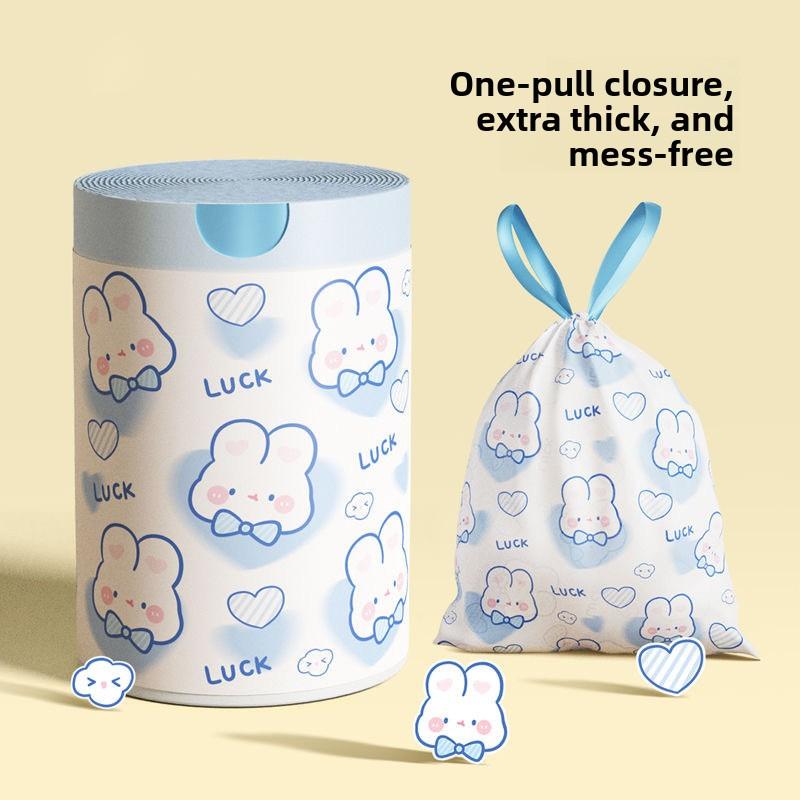 Blue Heart Rabbit Drawstring Cute Cartoon Home Kitchen Handheld Thick Printed Garbage Bag