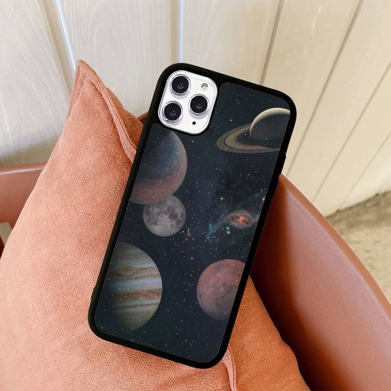 Himmel Weltraum Planet Mond Sterne Handyhülle Silikon PC+TPU Hülle für iPhone 11 12 13 Pro Max 8 7 6 Plus X SE XR Hart Fundas
