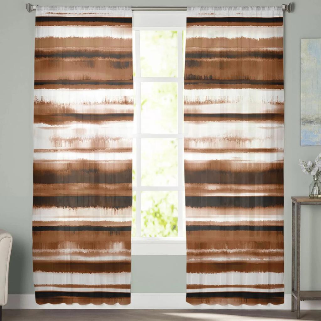 Aquarell Streifen Farbverlauf Braun Schlafzimmer Transparente Gardinen Urlaub Dekoration Fenster Voile Tüll Vorhang
