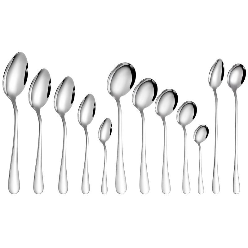 Stainless Steel Long Handle Soup and Dessert Spoon, Round and Thickened for Household Use