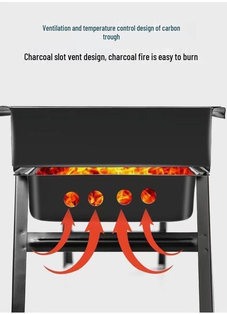 Portable Outdoor Folding Charcoal BBQ Grill with Skewer Rack for Camping