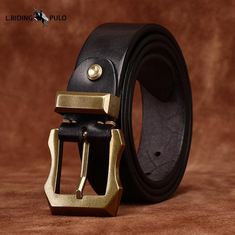Móda Osobnost Retro Zesílený Hladký Vrchní Vrstva Hovězí Kůže Pravá Kůže Pánský Opasek Drsný Chlap Měděná Přezka Opasek