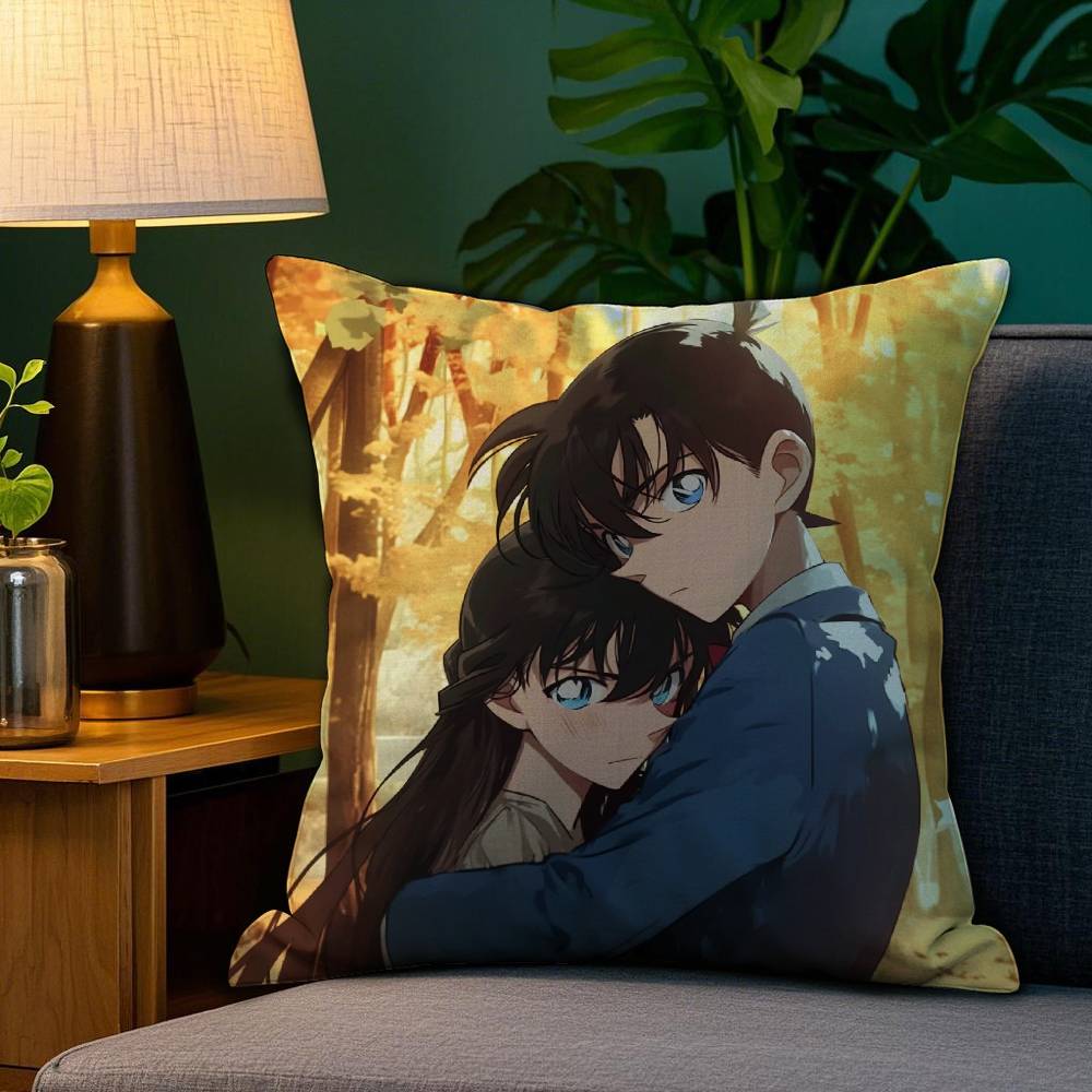 2D-Detective C-Conan Pillow Case Anti-dustmite Pillowcase Invisible Zipper Silky Short Plush Sofa Cushion Cover