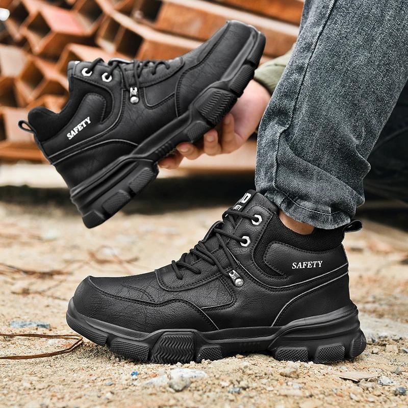 Fashion Waterproof Safety Boots Men Indestructible Steel Toe Work Boots Anti-smash Stab-resistant Safety Shoes Biker Botas Para Hombre