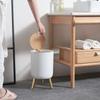 Nordic Style High Foot Trash Can with Creative Push Lid for Living Room, Toilet, and Kitchen - Imitation Wood Grain Design