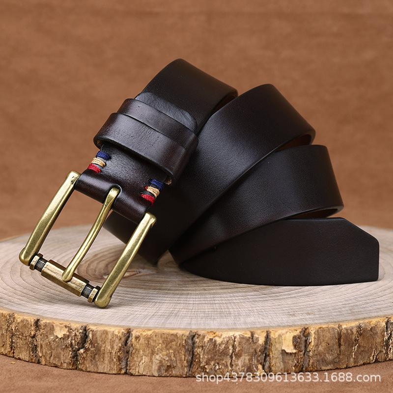 

Ремень мужской модный тренд первый слой из натуральной кожи крупного рогатого скота с латунной пряжкой и блестящим ремнем 125cm