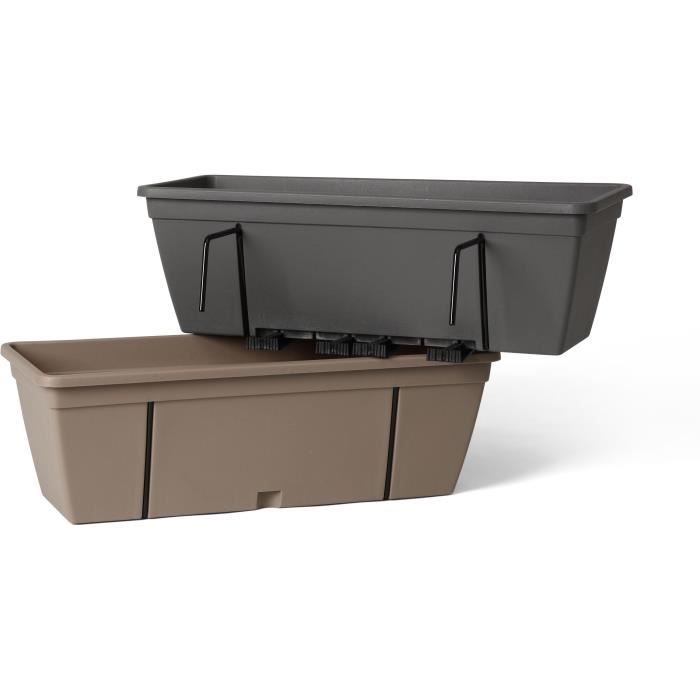 Kit jardinière avec crochet en métal, réserve d'eau et écarteur pour les écoulements - GARDEN ID Smart - Taupe 50 cm