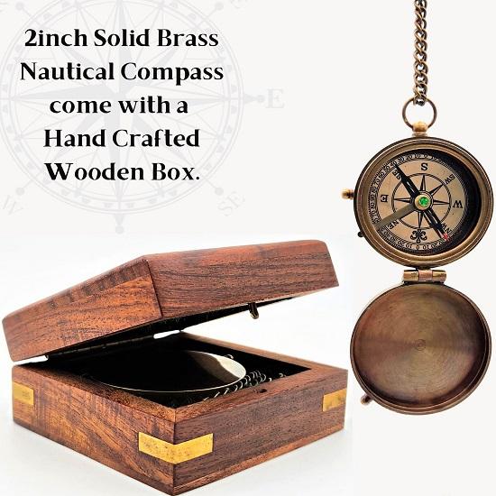 Nautical Compass To My Son Love Mom Poem Engraved Solid Brass Navigational Marine Compass with Wooden Box