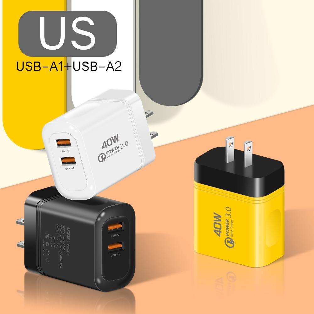 EU/US/UK 40W Charger Plug 2USB Quick Charge Adapter for iPhone/Xiaomi/Samsung
