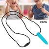 2pcs Silicone Teether High Temperature Resistant Waterproof Chewing Pendant NecklaceSky Blue