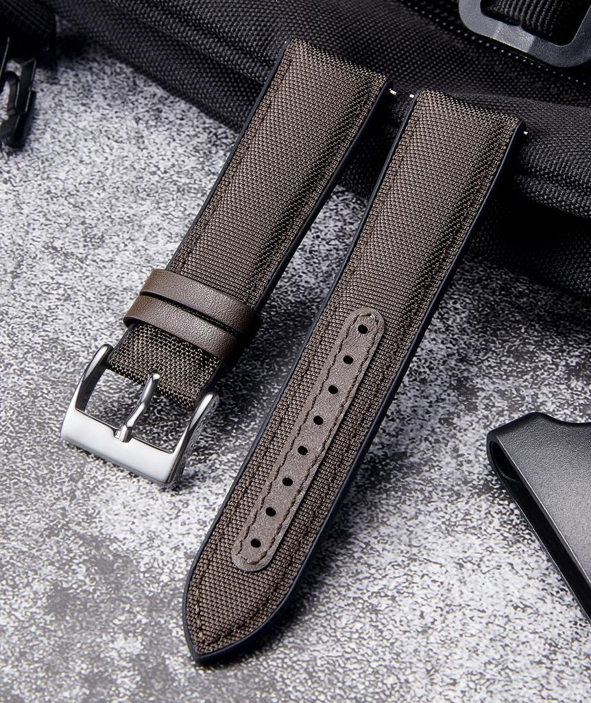 BINLUN Nylon Silicone Watch Quick Release Canvas and Rubber Hybrid Replacement Watch Band for Men and 9 Buckle Strap, 18mm, 19mm, 20mm, 21mm, 22mm,