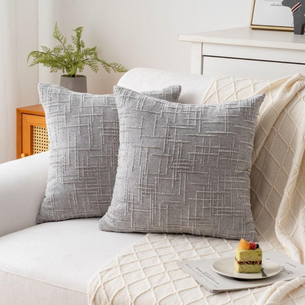 50cm Cushion Cover Japanese Style Bamboo Textured Throw Pillow Case Solid Color Jacquard Sofa Pillowcase Living Room