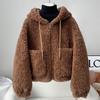Women's Short Hooded Faux Lamb Wool Coat - Double-Sided Plush Thickened for Autumn & Winter 2025.